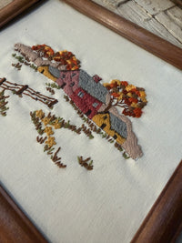 Vintage Framed Crewel - Framehouse Scene