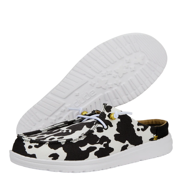 Hey Dude Wendy Slip Classic - White Black/Cow Print