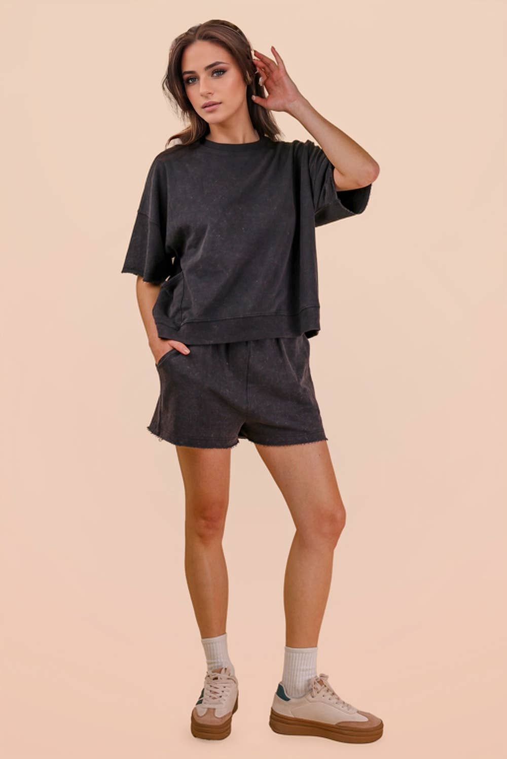 Mineral Washed Knit Short Set