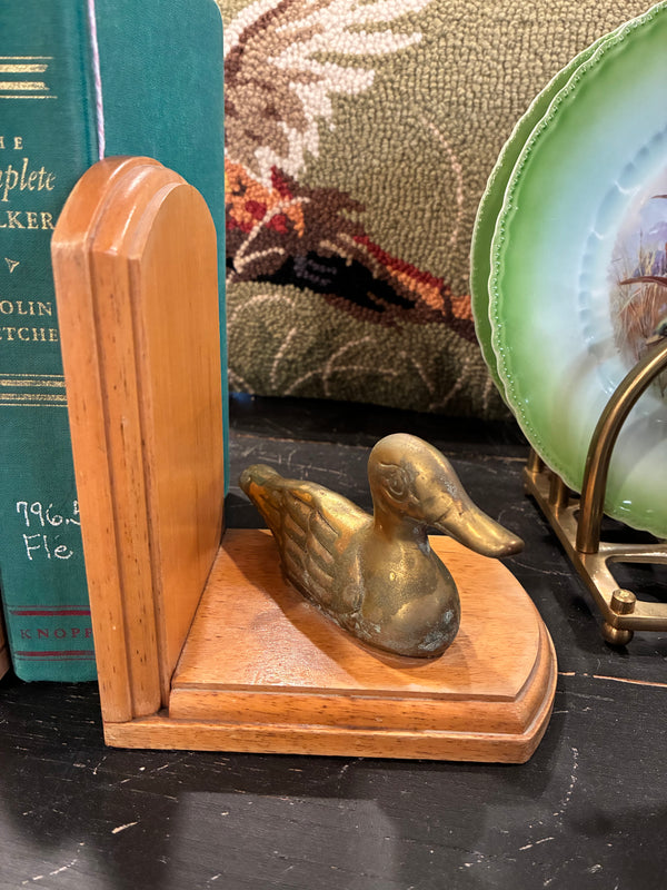 Brass and Wood Duck Bookends