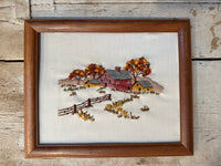Vintage Framed Crewel - Framehouse Scene