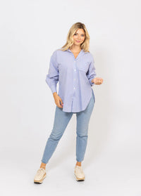 Poplin Stripe Pocket Button-Up Top