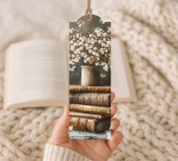 Wood Bookmark - Books with Flowers