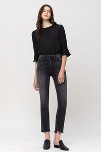 High Rise Straight Crop Jean with Uneven Hem