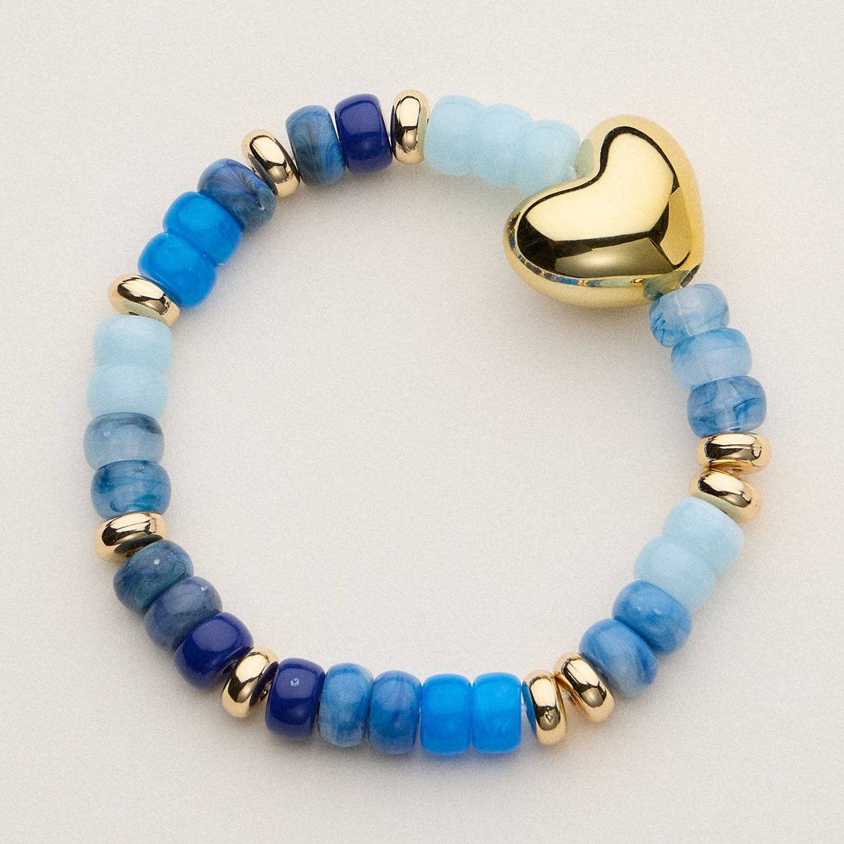 Glass Bead Bracelet with Gold Heart Accent
