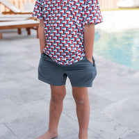 Youth Everyday Short - River Rock Grey - Classic Deer Camo Pocket