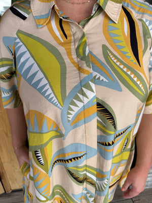 Abstract Leaf Shirt Dress