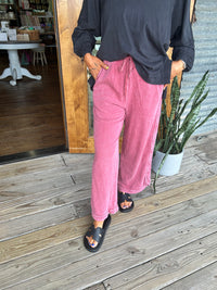 So Comfy Mineral Washed Terry Knit Pants - Wine