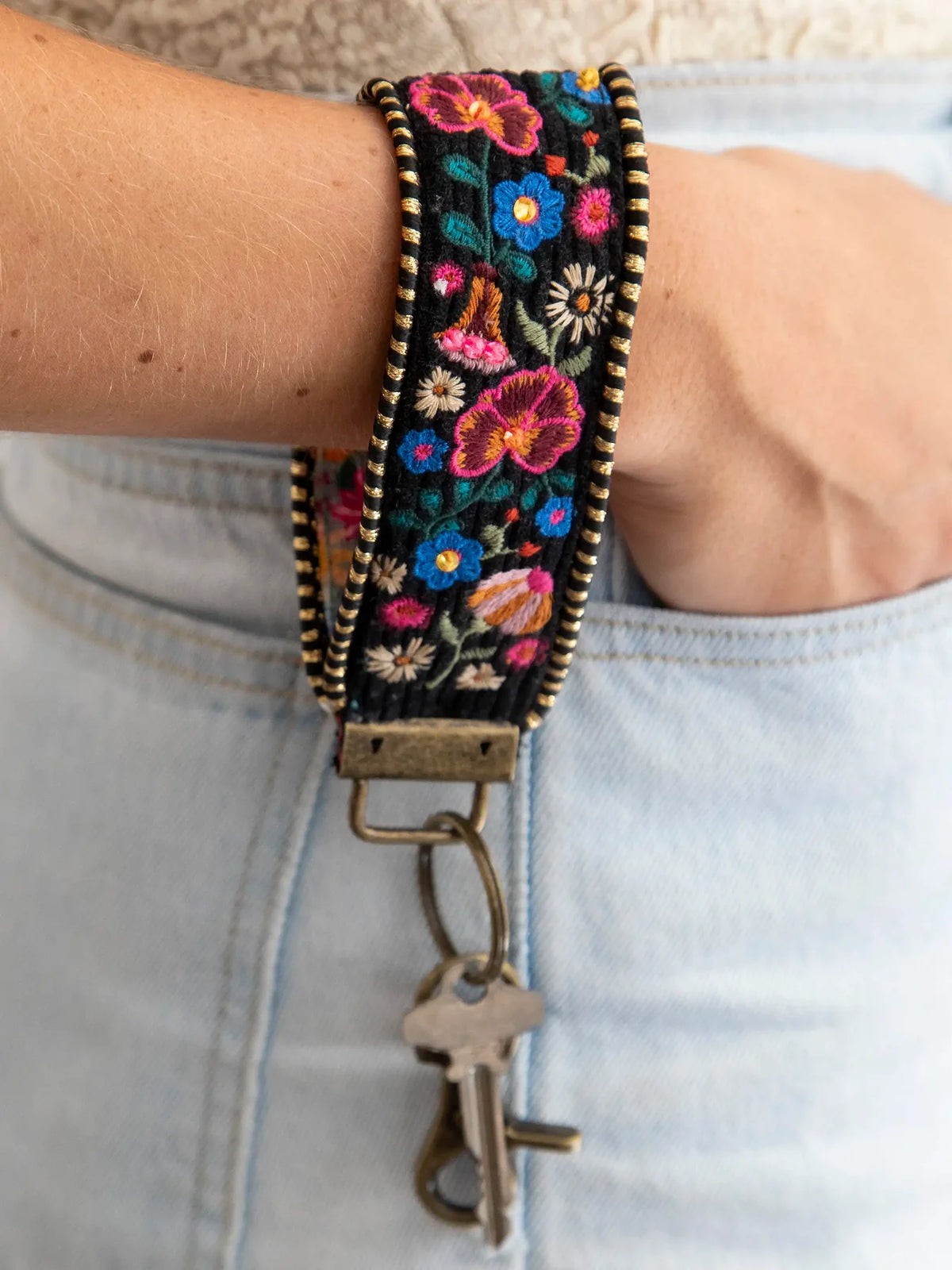 Embroidered Key Fob - Black Folk