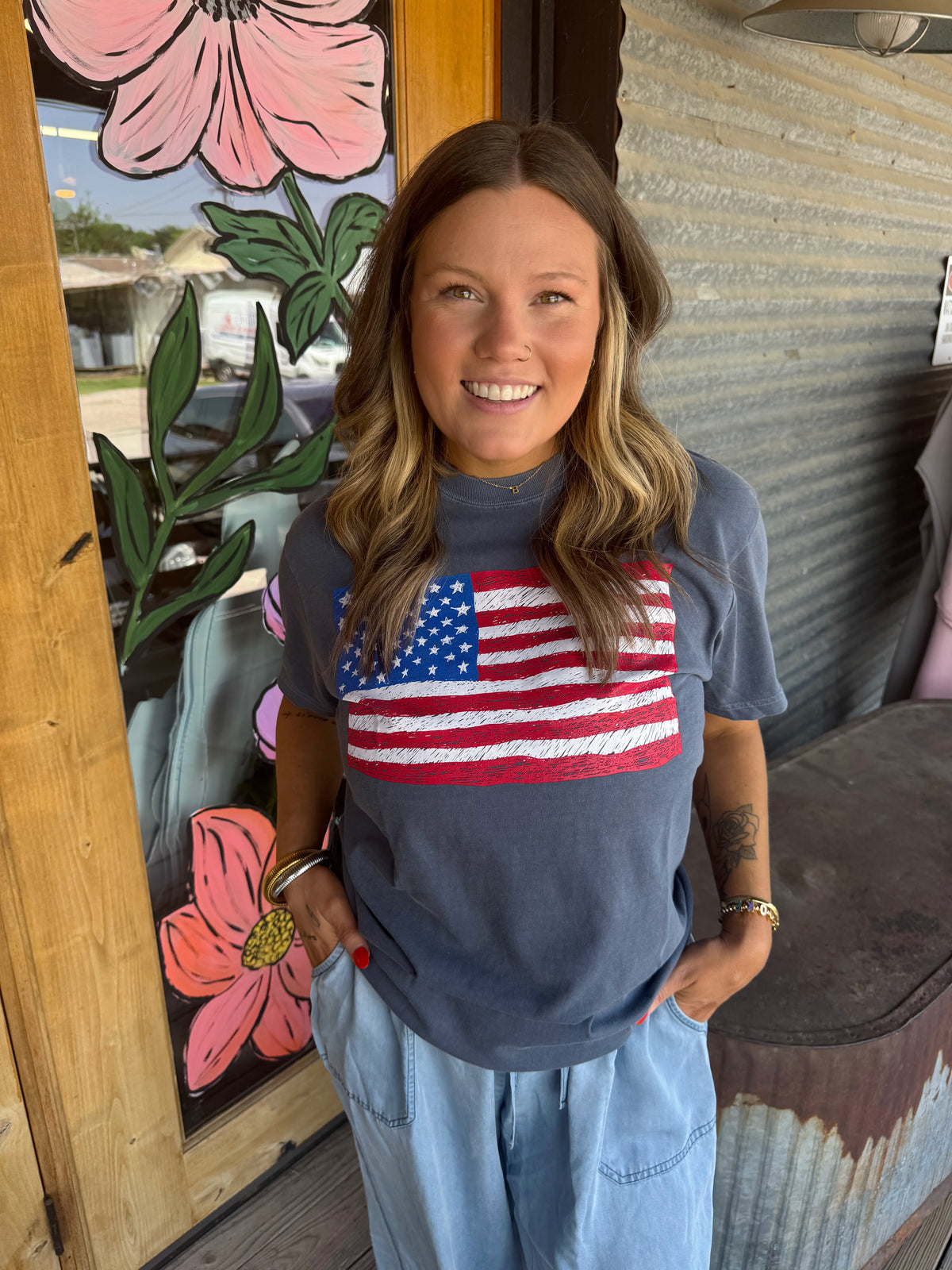 Denim Flag Box Tee