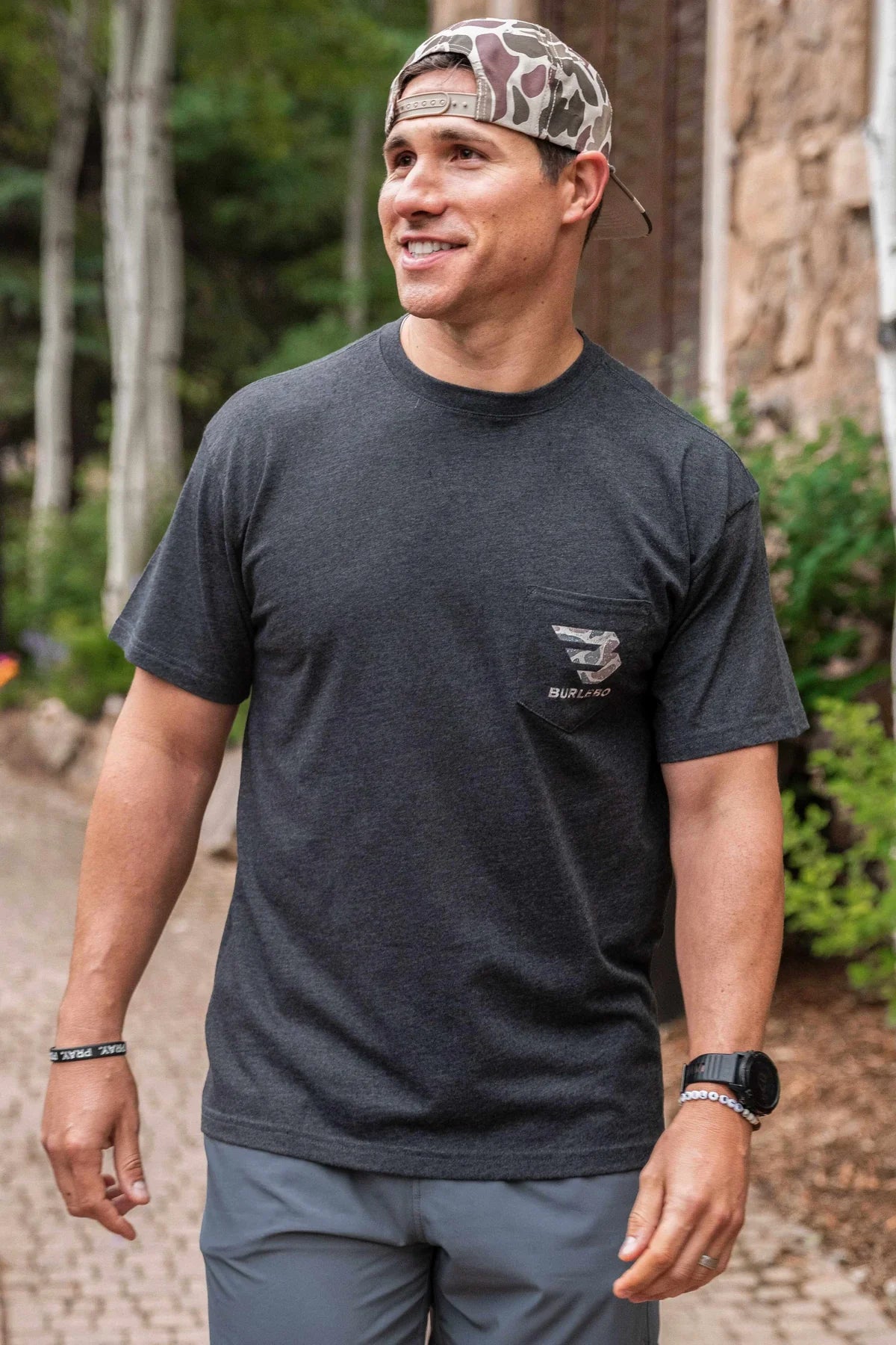 Short Sleeve Classic Deer Camo Signature Logo - Heather Black