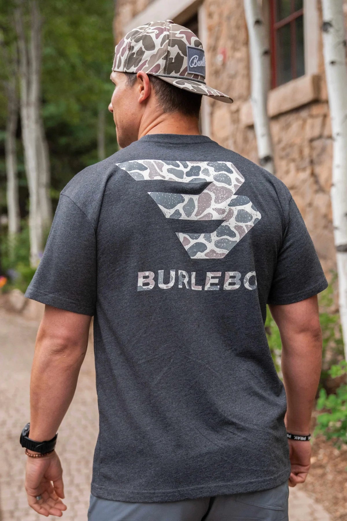 Short Sleeve Classic Deer Camo Signature Logo - Heather Black