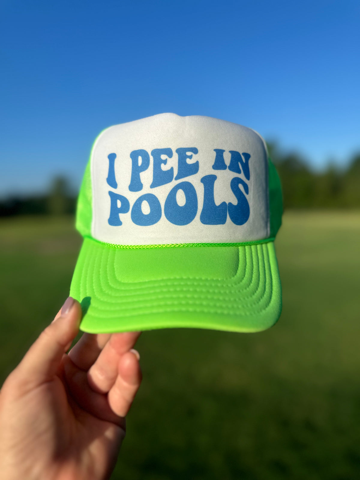 "I Pee in Pools" Trucker Hat - Neon Green