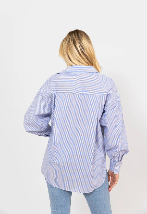 Poplin Stripe Pocket Button-Up Top