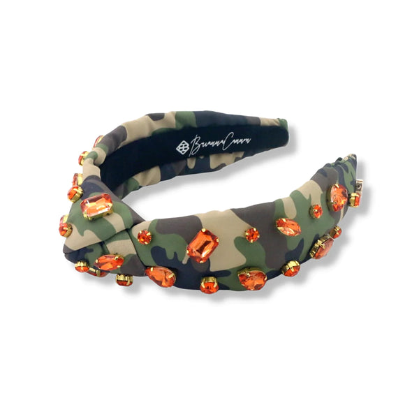 Camo Headband with Orange Crystals