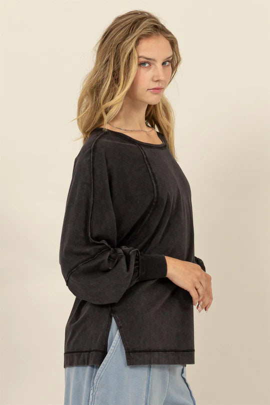 Oversized Long Sleeve Top with Slit