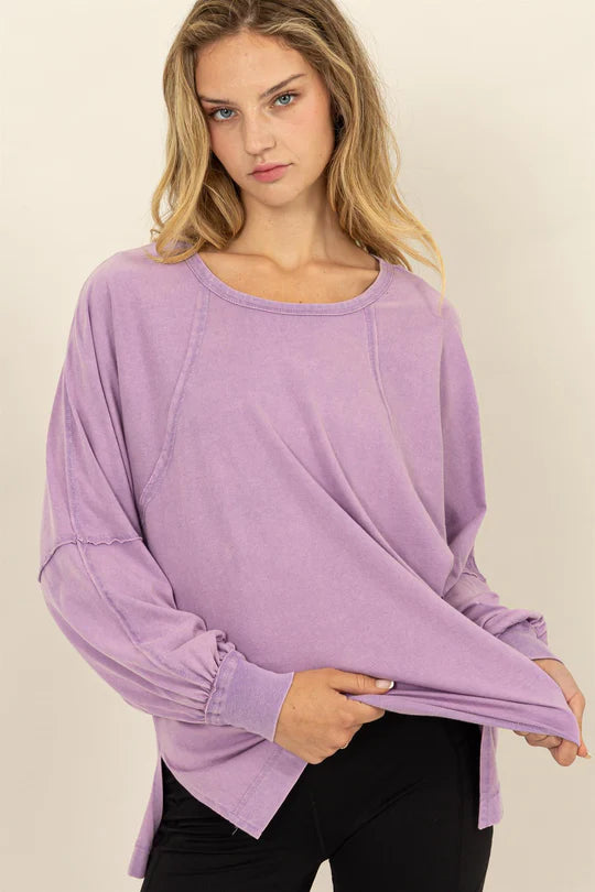 Oversized Long Sleeve Top with Slit