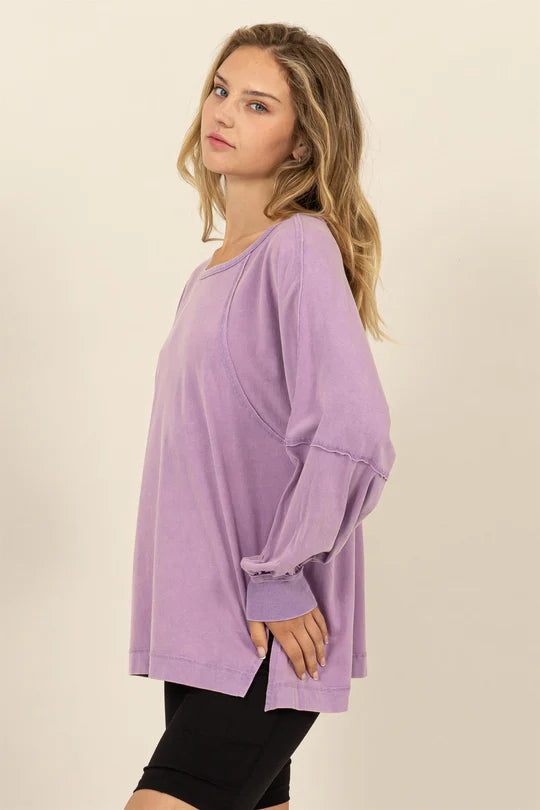 Oversized Long Sleeve Top with Slit