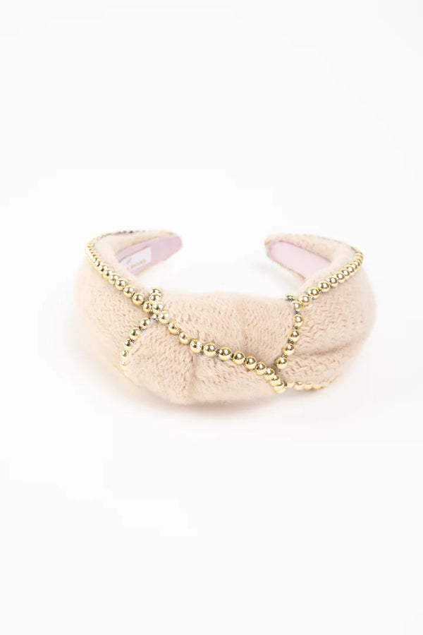 Jayne Beaded Knot Headband - Cream