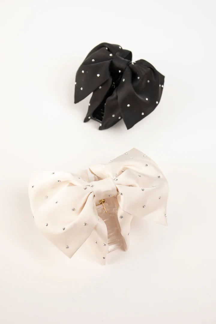 Satin Bow Claw Clip Pair - Black