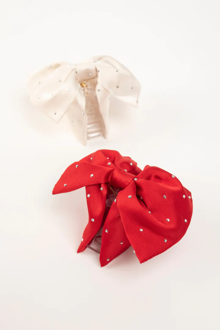 Satin Bow Claw Clip Pair - Red