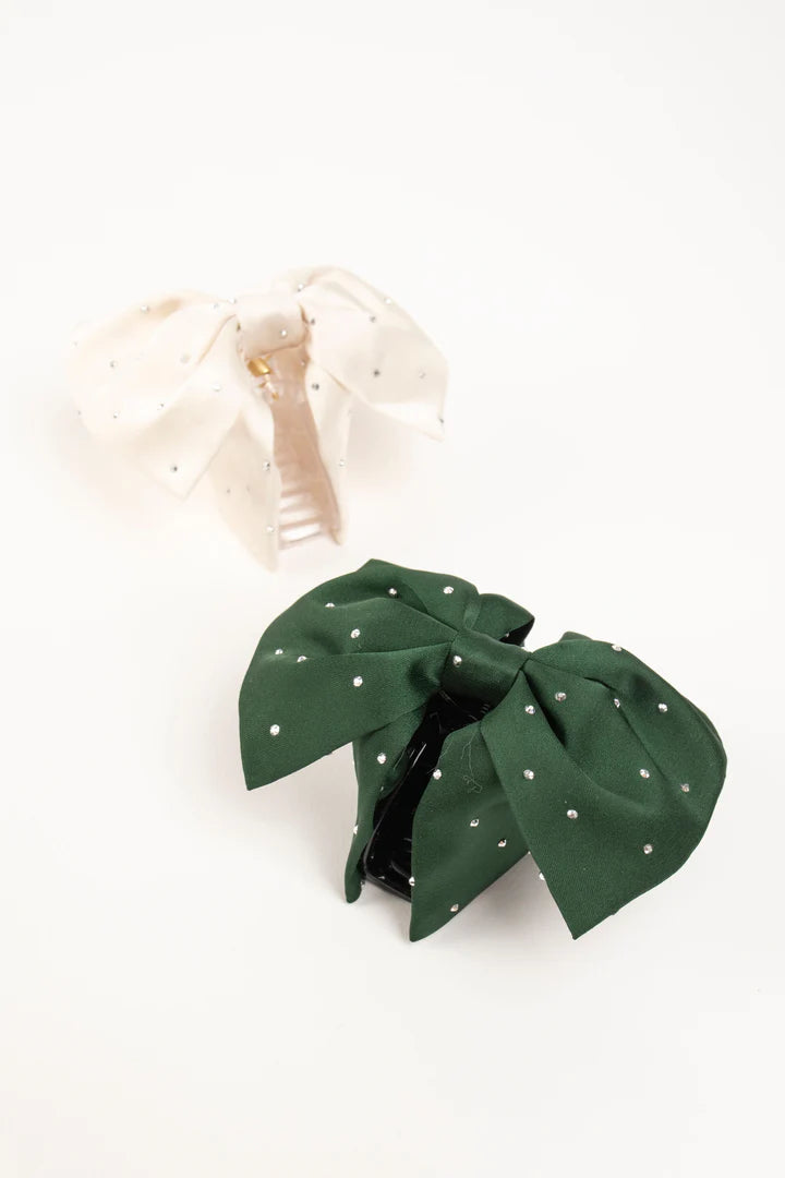 Satin Bow Claw Clip Pair - Green