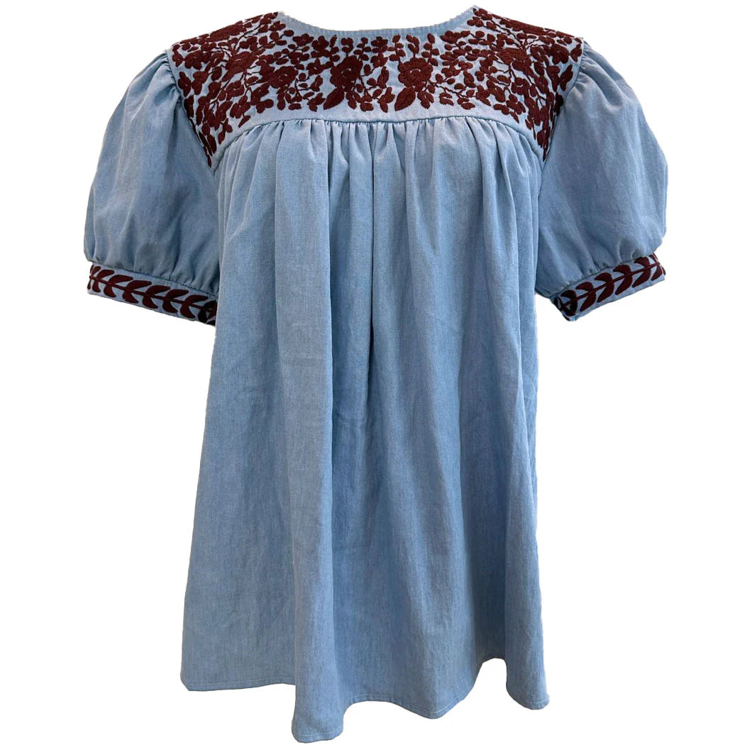 Faded Denim + Maroon Halftime Blouse
