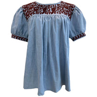 Faded Denim + Maroon Halftime Blouse