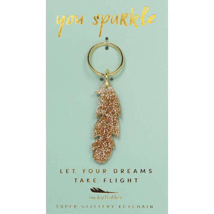 Gold Glitter Keychain - Feather