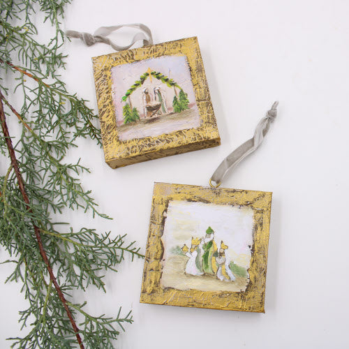 Evergreen Nativity Canvas Ornament
