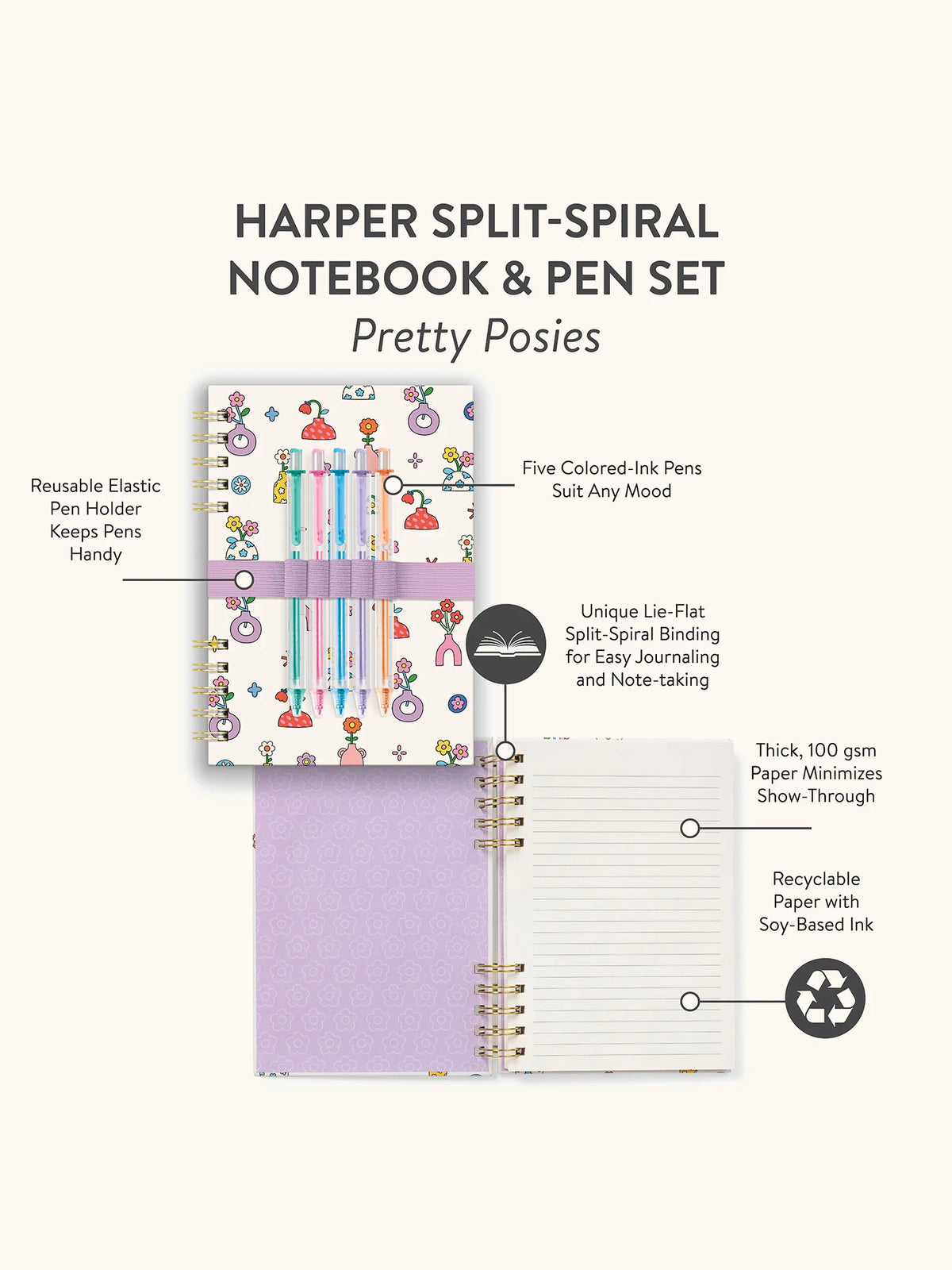 Pretty Posies Harper Split-Spiral Notebook & Pen Set