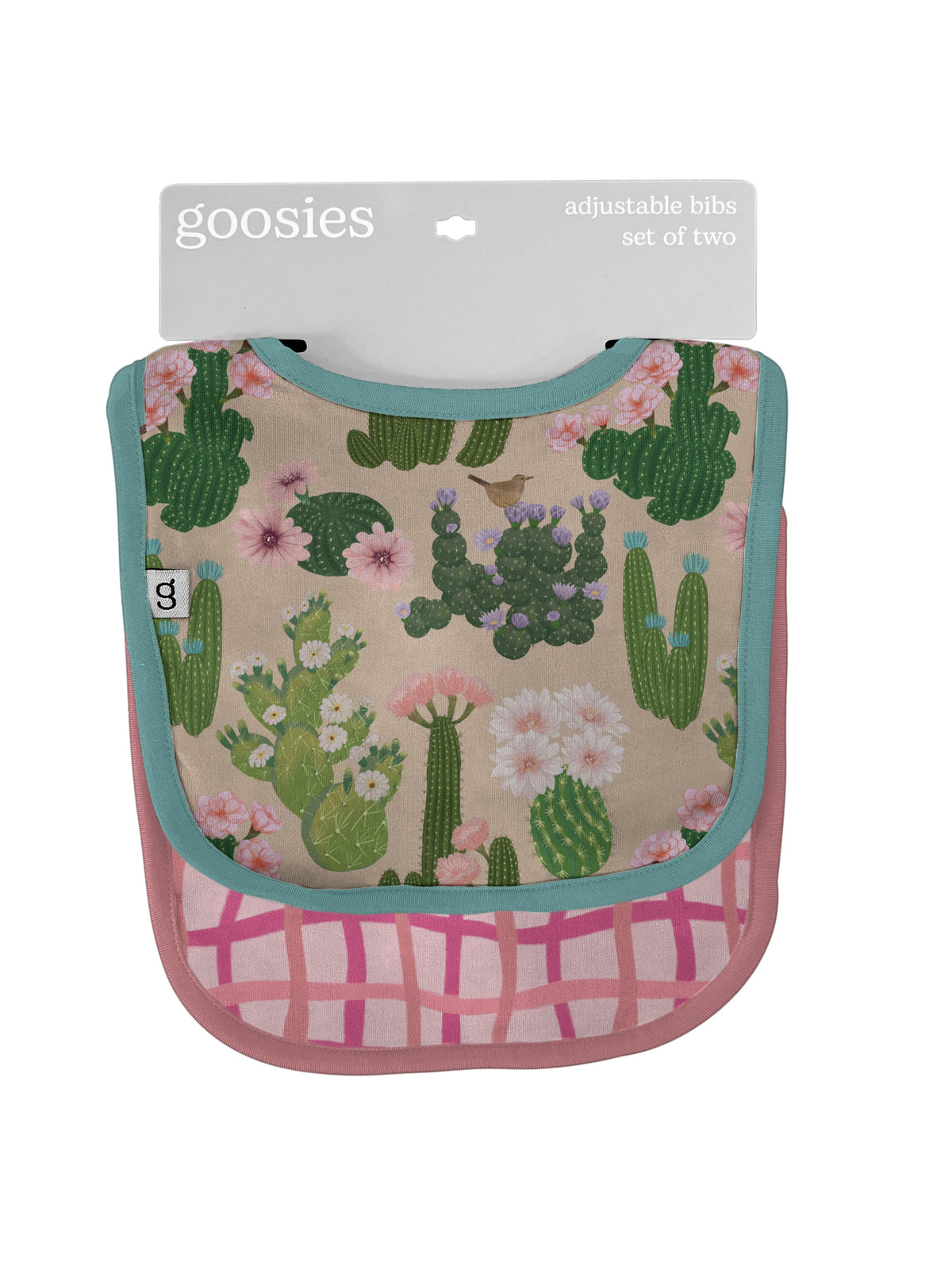 Goosies Bibs (Set of Two) - Cactus Blooms & Pink Wavy Plaid