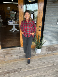 Kelsie Burgundy Plaid Hi-Lo Top