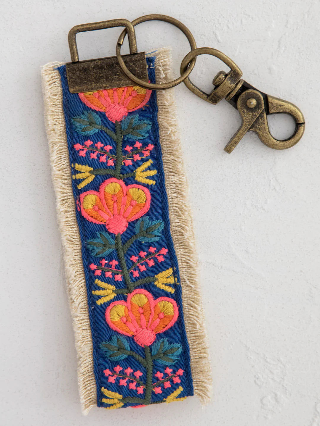 Embroidered Key Fob - Pink Vine