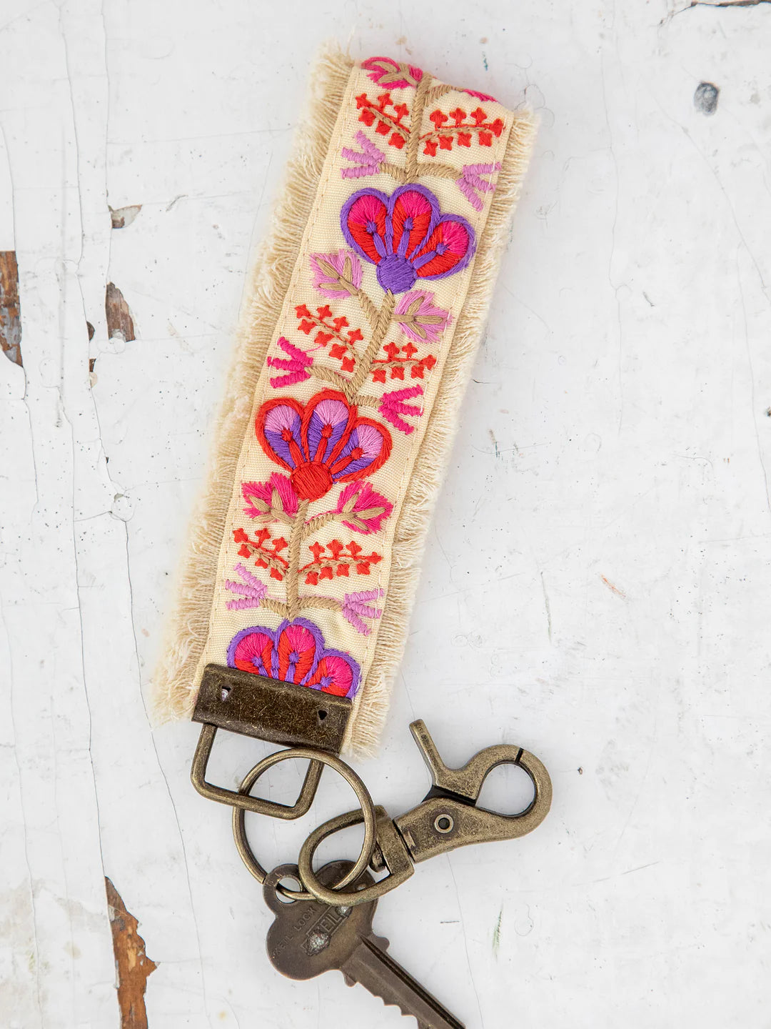 Embroidered Key Fob - Indigo Pink