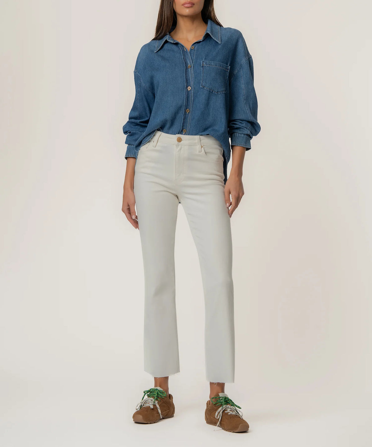 Kelsey High Rise Ankle Flare in Ecru