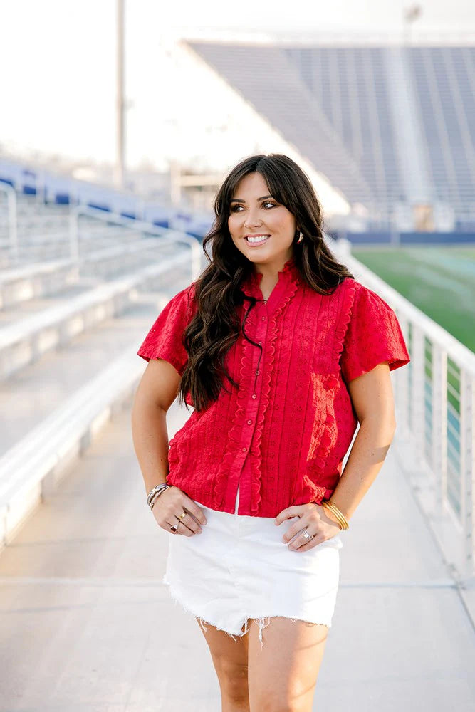 The Lilly Top- Red Eyelet