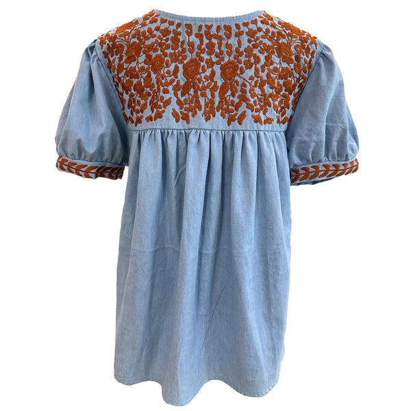 Faded Denim + Burnt Orange Halftime Blouse