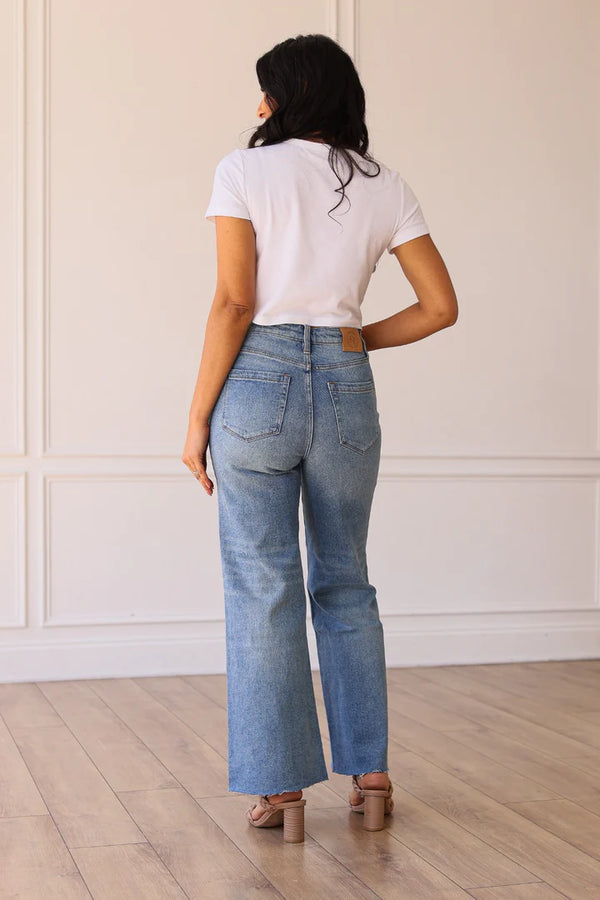 The Dakota Mid Wash Wide Leg with Fray Hem