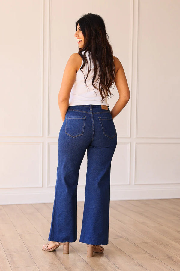 The Dakota True Blue Wide Leg with Fray Hem