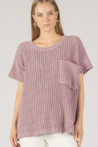Chenille Knit Short Sleeve Sweater Top