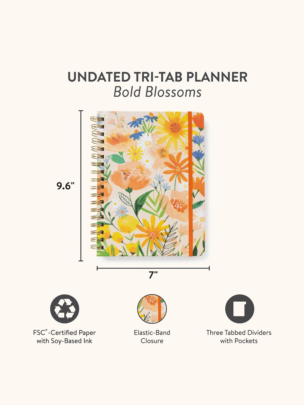 Studio Oh! Bold Blossoms Undated Tri-Tab Planner