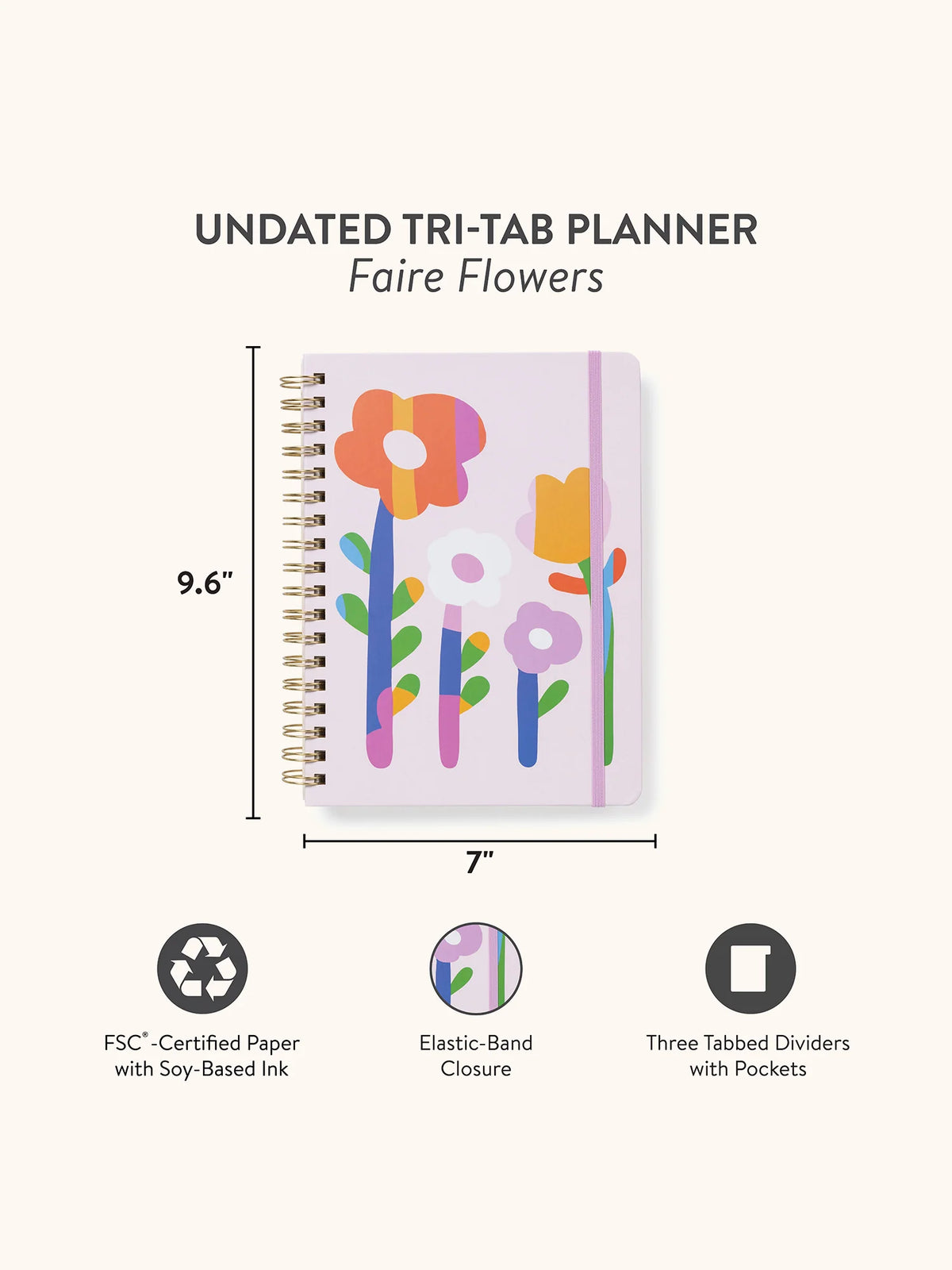 Studio Oh! Faire Flowers Undated Tri-Tab Planner