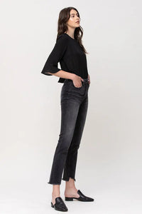 High Rise Straight Crop Jean with Uneven Hem