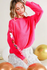Vine & Love - Crew Neck Christmas Sequin Detail Knitted Sweater VT81743D