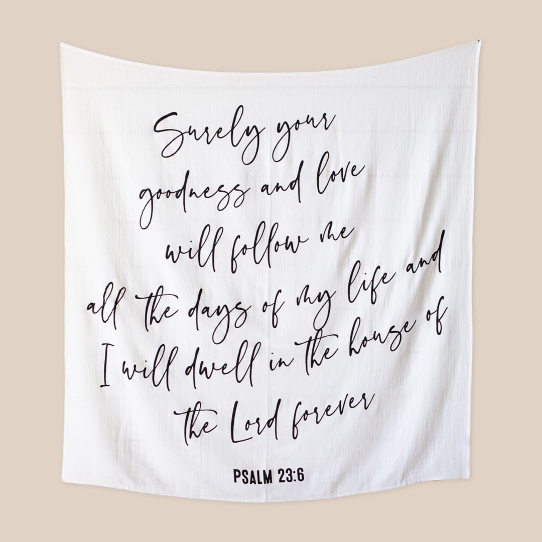 Modern Burlap - Organic Swaddle Blanket- Psalm 23:6