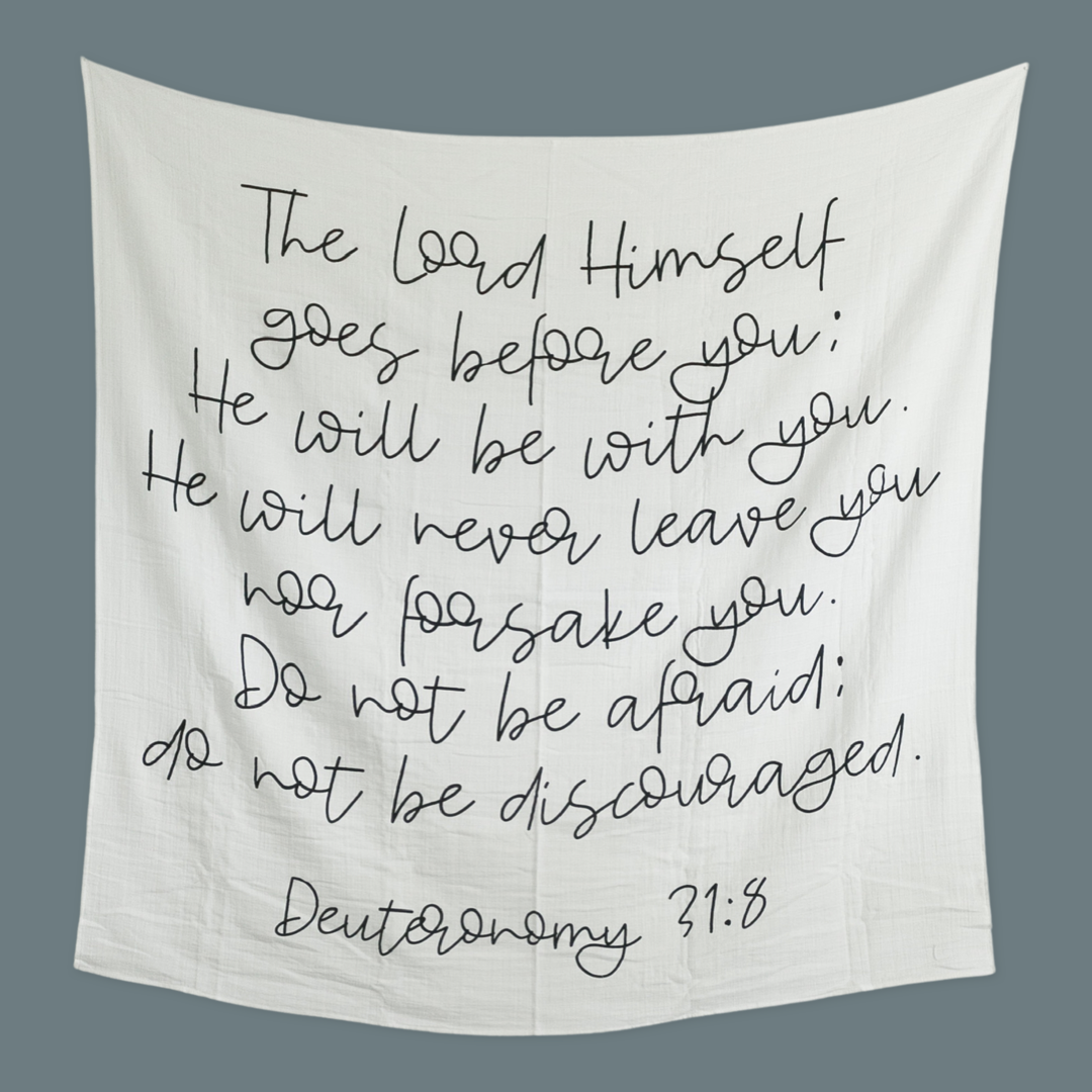 Modern Burlap - Organic Swaddle Blanket- Deuteronomy 31:8