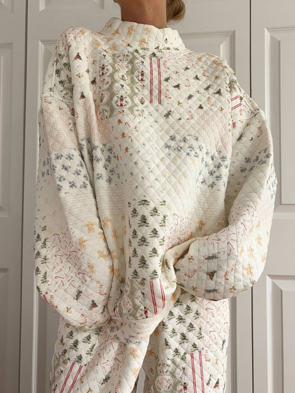 Christmas Holiday Quilted Mock Neck Sweatshirt