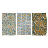 Woven Cotton Printed Tea Towel w/ Botanical Pattern