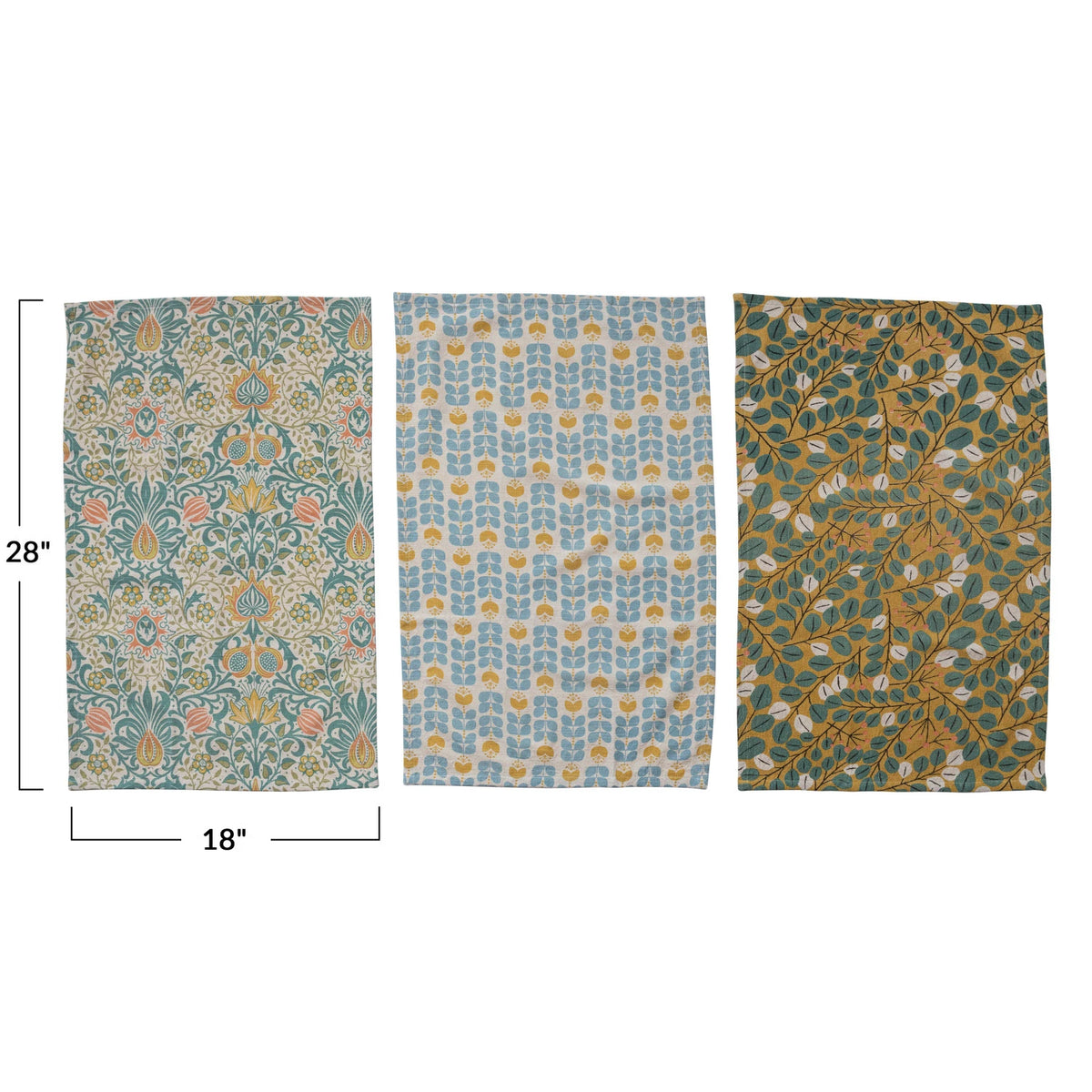 Woven Cotton Printed Tea Towel w/ Botanical Pattern